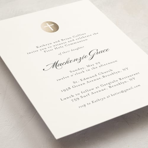 This is a cloud communion invitations announcements with standard by Annie Holmquist called medallion cross printing on signature in standard