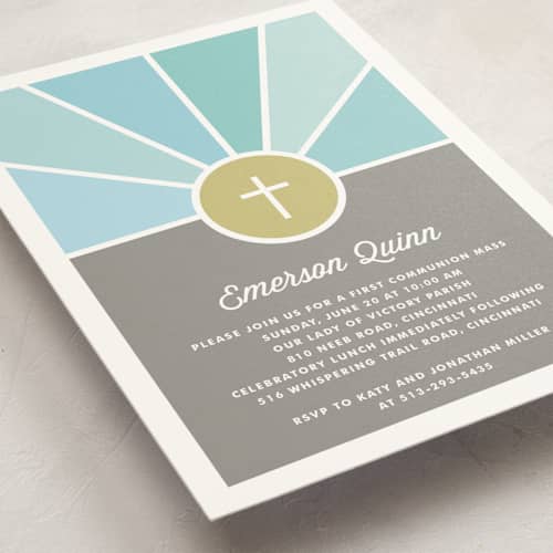 This is a sky communion invitations announcements with standard by Kim Dietrich Elam called window printing on signature in standard