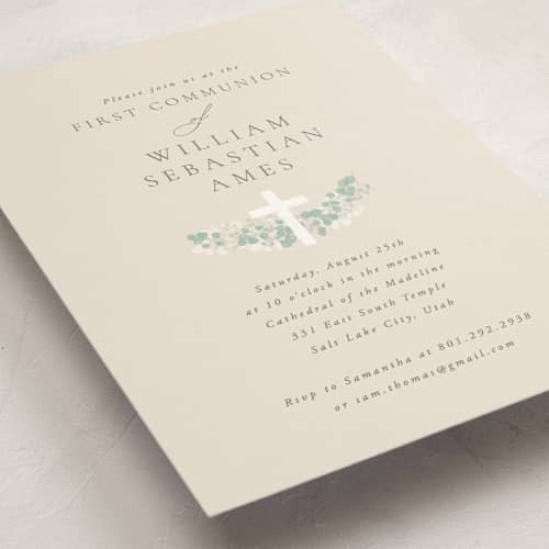This is a sand communion invitations announcements with standard by Robert and Stella called classic communion wreath printing on signature in standard