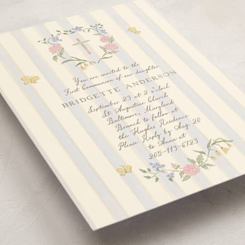 This is a sky communion invitations announcements with standard by Grae called teacup printing on signature in standard