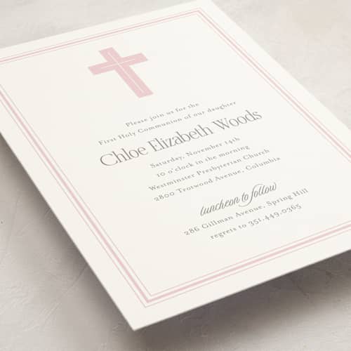 This is a cotton candy communion invitations announcements with standard by Jessica Williams called aria printing on signature in standard