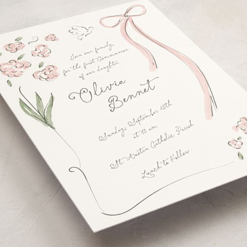 This is a rose communion invitations announcements with standard by Helena Vitto called by grace printing on signature in standard