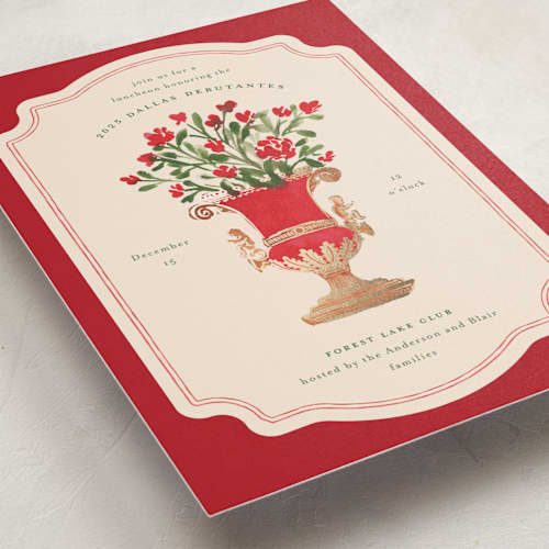 This is a ruby debutante party invitations with foil pressed by Claudia Orengo called regency vase printing on signature in standard