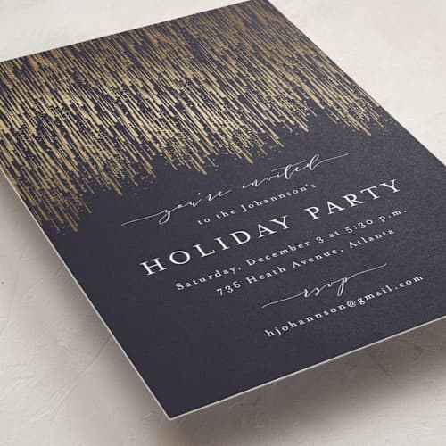This is a midnight holiday party invitations with foil pressed by Kristie Kern called swank soirée printing on signature in standard