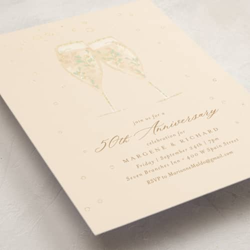 This is a bubbly holiday party invitations with foil pressed by Kamala Nahas called champagne toast printing on signature in standard