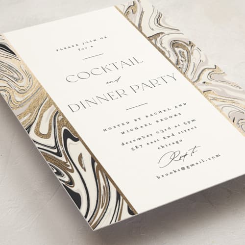 This is a dove holiday party invitations with foil pressed by Carolyn Nicks called marbled elegance printing on signature in standard
