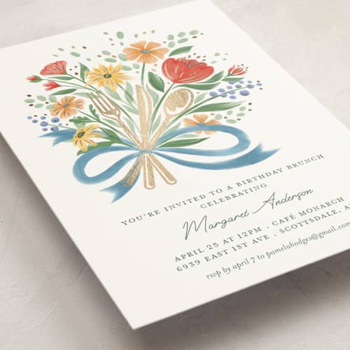 This is a bouquet holiday party invitations with foil pressed by Paper Sun Studio called brunch bouquet printing on signature in standard