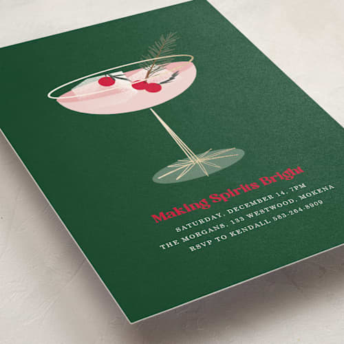This is a evergreen holiday party invitations with foil pressed by Baumbirdy called holiday cocktail printing on signature in standard