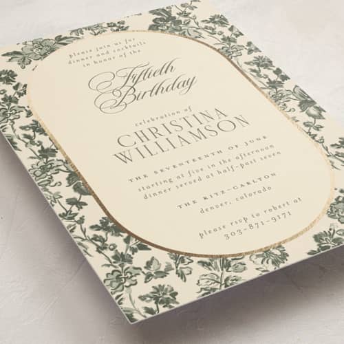 This is a garden holiday party invitations with foil pressed by Jenna Holcomb called formally printing on signature in standard