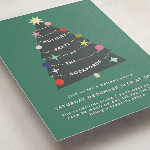 This is a forest holiday party invitations with foil pressed by Lori Wemple called a very fun tree printing on signature in standard