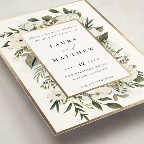 This is a vanilla holiday party invitations with foil pressed by Susan Moyal called classic love printing on signature in standard