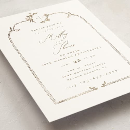 This is a porcelain holiday party invitations with foil pressed by Leah Bisch called reflection printing on signature in standard