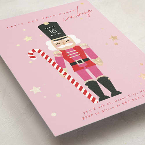 This is a candy holiday party invitations with foil pressed by Hudson meet Rose called cracking printing on signature in standard