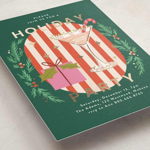 This is a wreath holiday party invitations with foil pressed by Yuliya Evseeva called holiday cocktail printing on signature in standard