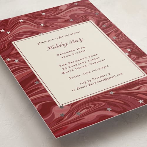 This is a mulled wine holiday party invitations with foil pressed by Corinne Malesic called marble and stars printing on signature in standard
