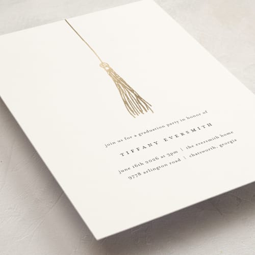 This is a pearl graduation invitations with foil pressed by Katy Shen called turning the tassel printing on signature in standard