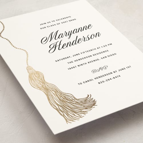 This is a cloud graduation invitations with foil pressed by Ashlee Townsend called tassel printing on signature in standard