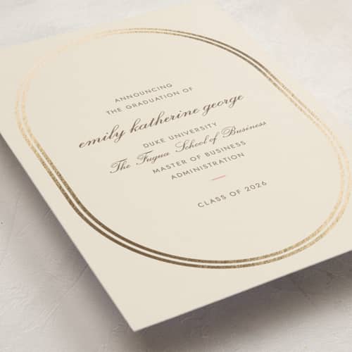 This is a strawberry graduation announcements with foil pressed by Megan Davis called toast the grad printing on signature in standard