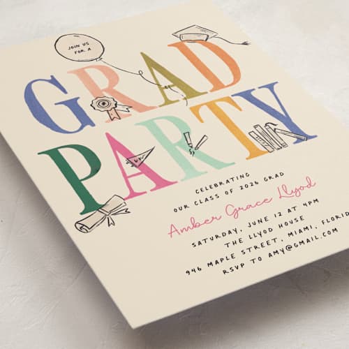This is a fruitloop graduation invitations with standard by Vera Lim called iconic printing on signature in standard