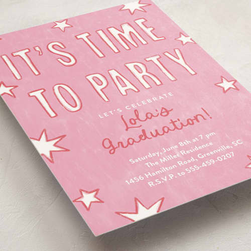 This is a cotton candy graduation invitations with standard by Kercia Jane called starry celebration printing on signature in standard