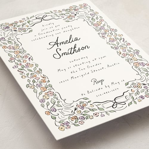 This is a peony graduation invitations with standard by Ashlee Townsend called garden grad printing on signature in standard