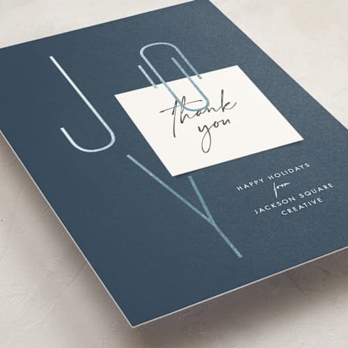 This is a wintermint business holiday cards with foil pressed by Amy Payne called joy note printing on signature in standard