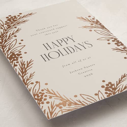 This is a oatmeal business holiday cards with foil pressed by Michelle Taylor called gilded edge printing on signature in standard