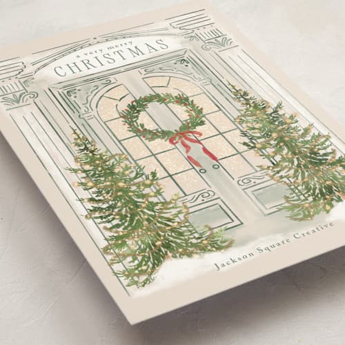 This is a ivory business holiday cards with foil pressed by Petra Kern called open the door printing on signature in standard