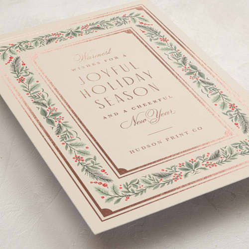 This is a antique business holiday cards with foil pressed by Kristen Smith called festive trim printing on signature in standard
