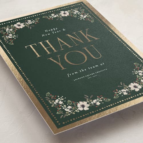 This is a evergreen business holiday cards with foil pressed by Itsy Belle Studio called botanical thank you printing on signature in standard