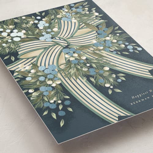 This is a frost business holiday cards with foil pressed by Jackie Crawford called ribbon bouquet printing on signature in standard