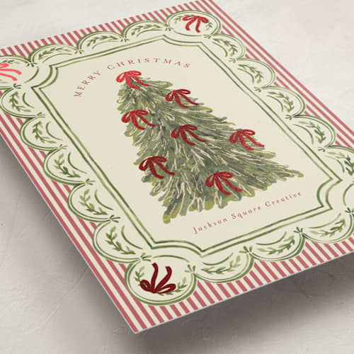 This is a berry business holiday cards with foil pressed by Chris Griffith called holiday bow tree printing on signature in standard