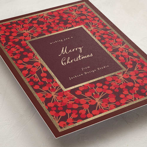 This is a berry business holiday cards with foil pressed by Pippa Shaw called berry burst printing on signature in standard