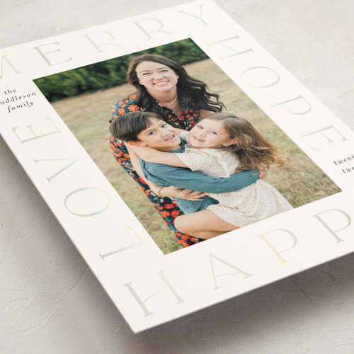 This is a snow gloss press holiday cards with gloss press by Lehan Veenker called framed in love printing on signature in standard