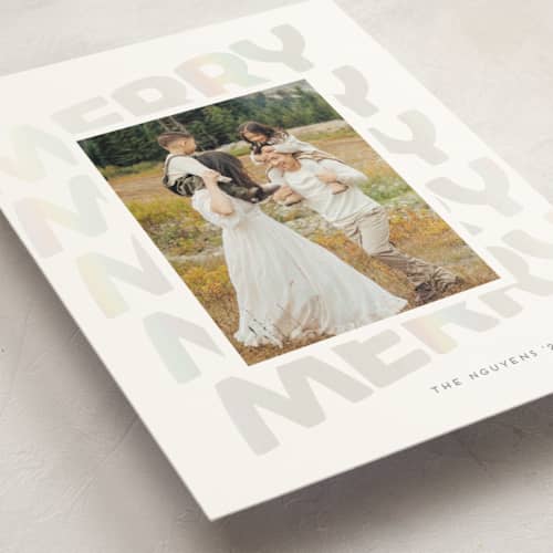 This is a snowflake gloss press holiday cards with gloss press by Leia Matt called fluffy merry printing on signature in standard