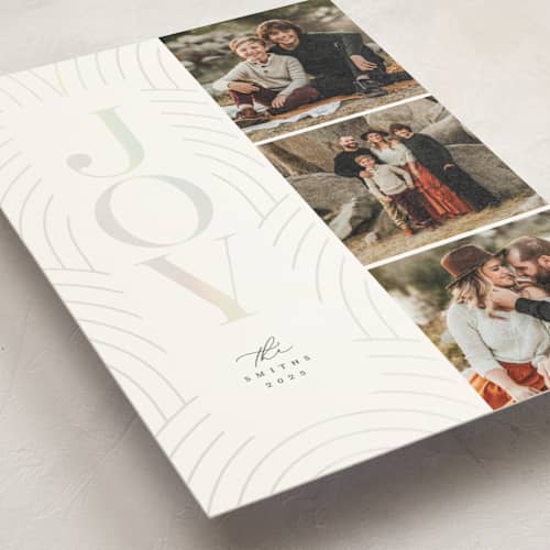 This is a forest gloss press holiday cards with gloss press by Laura Hamm called classical joy printing on signature in standard