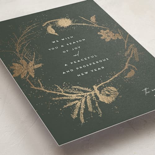 This is a forest foil pressed holiday cards with foil pressed by Susan Zinader called woodland shimmer printing on signature in standard