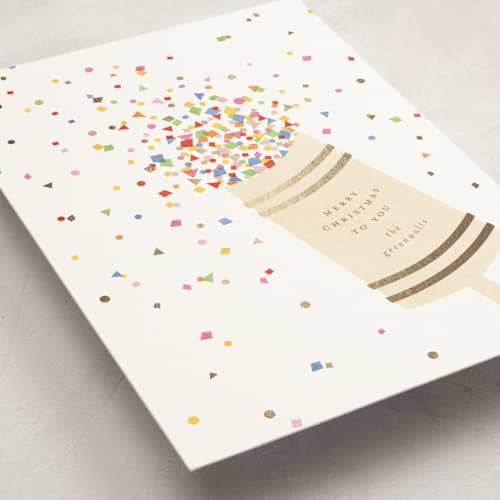This is a snow foil pressed holiday cards with foil pressed by Ellen Schlegelmilch called confetti popper printing on signature in standard