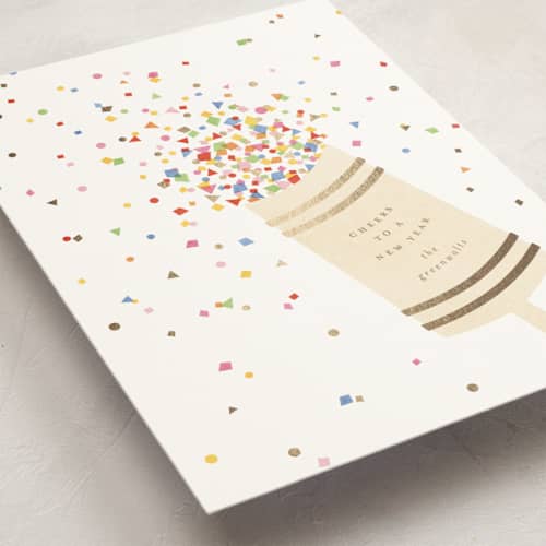 This is a snow foil pressed holiday cards with foil pressed by Ellen Schlegelmilch called confetti popper printing on signature in standard