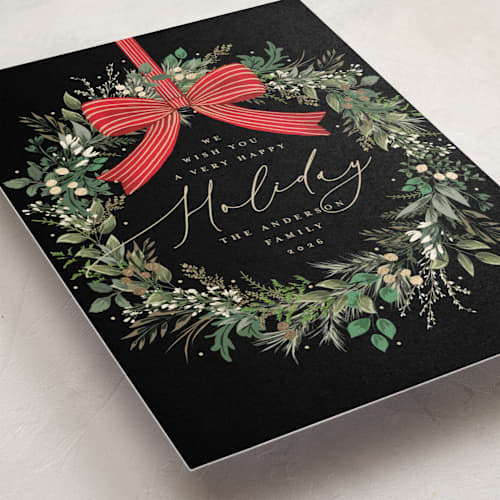 This is a holly berry foil pressed holiday cards with foil pressed by Susan Moyal called festive holiday printing on signature in standard