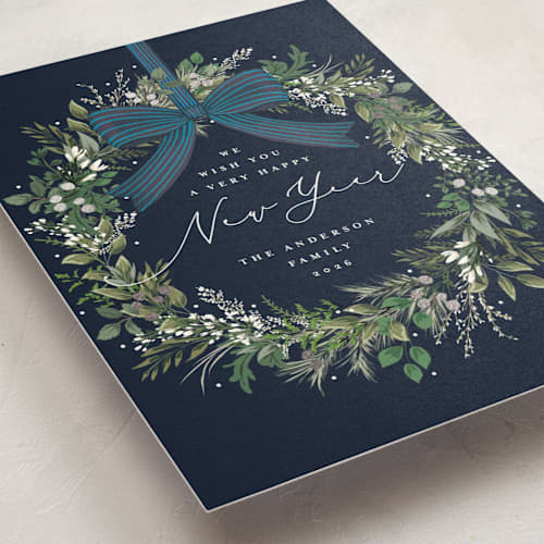 This is a winter berry foil pressed holiday cards with foil pressed by Susan Moyal called festive holiday printing on signature in standard