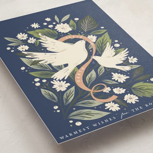 This is a night foil pressed holiday cards with foil pressed by Hannah Williams called peace dove arch printing on signature in standard