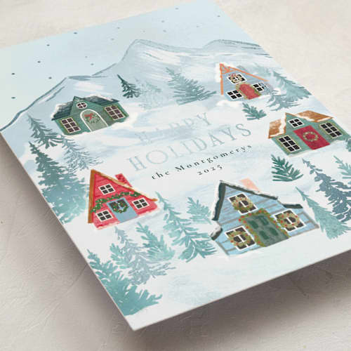 This is a ice foil pressed holiday cards with foil pressed by Petra Kern called mountaineer printing on signature in standard
