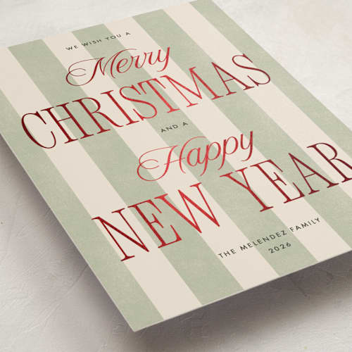 This is a wreath foil pressed holiday cards with foil pressed by Robert and Stella called striped type printing on signature in standard