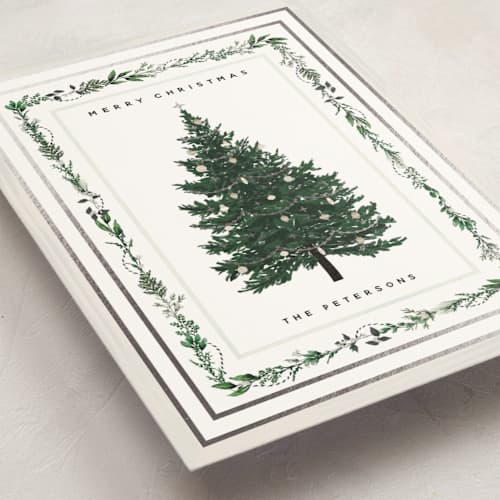 This is a frost foil pressed holiday cards with foil pressed by Susan Moyal called decorated christmas printing on signature in standard