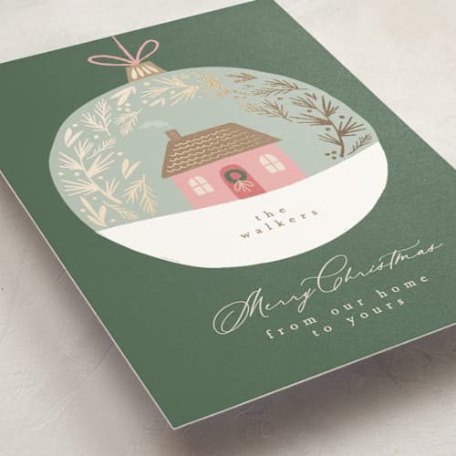 This is a forest foil pressed holiday cards with foil pressed by Karidy Walker called little house ornament printing on signature in standard