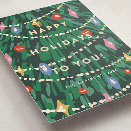 This is a pine foil pressed holiday cards with foil pressed by Meggy Masters called o tannenbaum printing on signature in standard