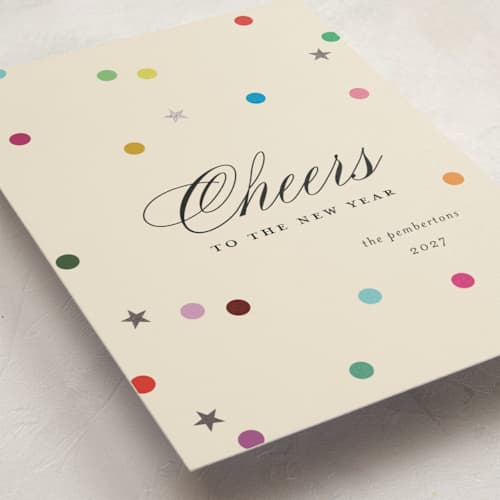 This is a marshmallow foil pressed holiday cards with foil pressed by Morgan Kendall called confetti printing on signature in standard