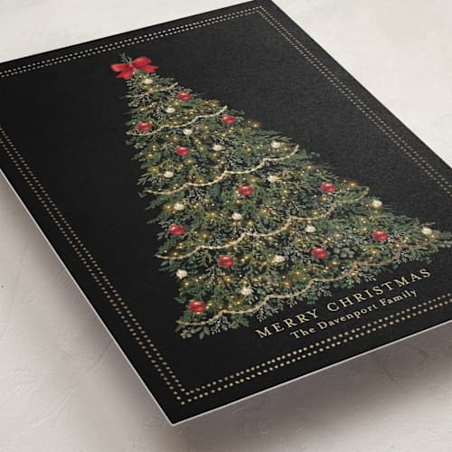 This is a cranberry foil pressed holiday cards with foil pressed by Susan Moyal called bright & merry printing on signature in standard