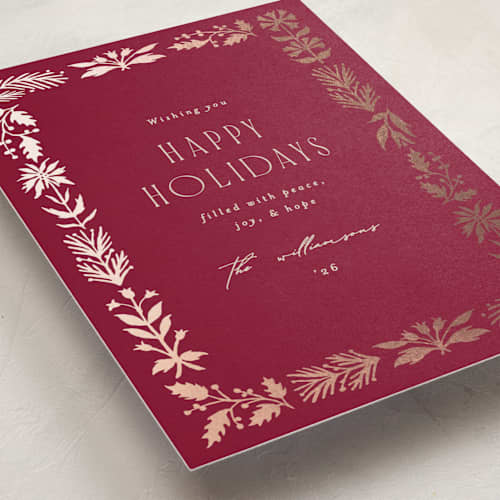 This is a winterberry foil pressed holiday cards with foil pressed by Amy Kross called tulip edge printing on signature in standard